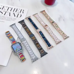 Applicable to all series of iwatch, available S10 three-bead metal resin strap, cross-border explosive rainbow resin