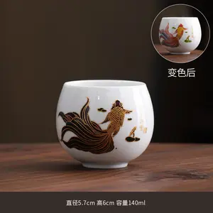 White porcelain Kung Fu tea cup that changes color when exposed to heat, single-cup master cup, Chinese-style ceramic personal use, large tea-tasting cup, guest cup
