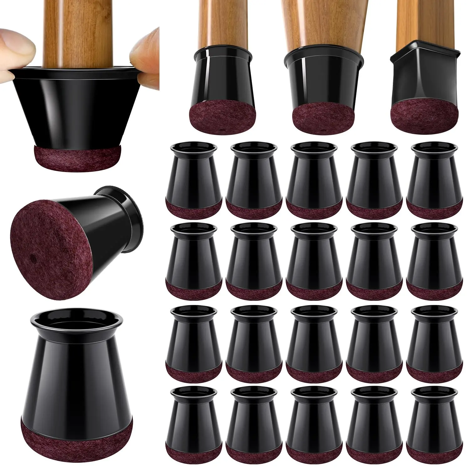 Chair Leg Floor Protectors Chair Leg Protectors for Hardwood Floors Silicone Pads Covers to Protect Floors Black-20 Pcs Universal