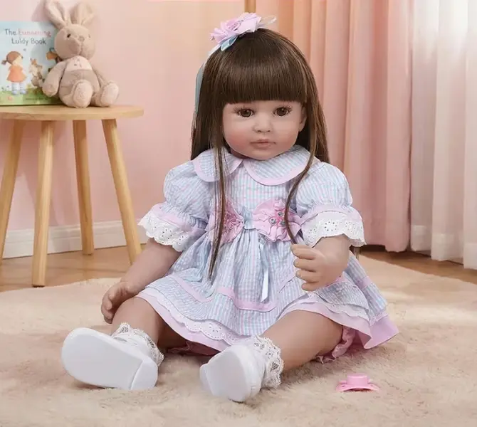 24 inch Lovely Reborn Baby Girl Dolls Toddler Realistic Baby Doll with Long Hair Babies Toy Gift