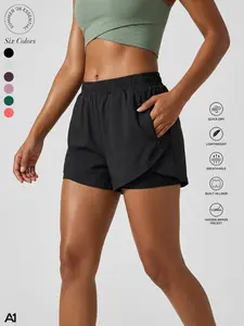 A1 Women's 2 in 1 Running Tennis Shorts Lightweight Breathable Woven Athletic Workout Shorts Built in Liner Hidden Zip Pocket Elastic Waist Inner Drawstring Quick Dry Gym Activewear Shorts With Pocket