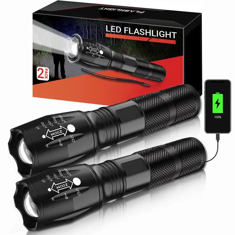 Rechargeable LED Flashlight, Portable Handheld Flashlight with 4 Modes, Waterproof Flashlight for Camping, Hiking, Outdoor, Home Emergency