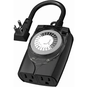 Outlet Timer, 24 Hour Mechanical Outdoor Timer for Pool Pump, Plug in Timer , 2 Grounded Timer Outlets for String Lights and Holiday Decorations, 15A 1/2HP