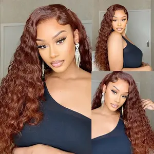 [NEW IN] 4# Brown 180Denisty 13x6 Chocolate Brown HD Deep Wave Lace Frontal Wigs Human Hair for Women Brown Deep Curly Lace Front Wigs Brazilian Virgin Human Hair Pre Plucked with Baby Hair