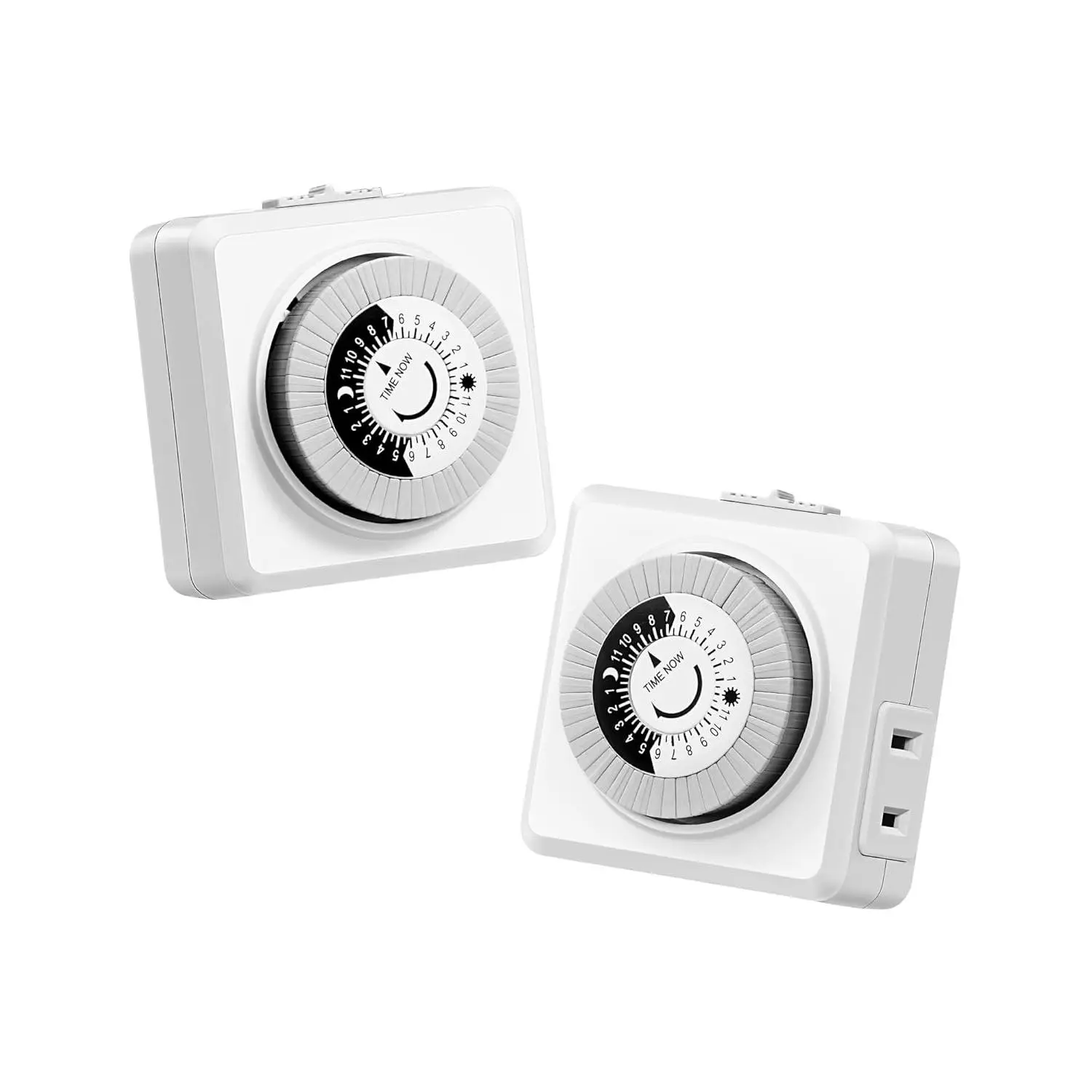 2-Pack Compact Mechanical Plug-In Indoor Outlet Timers - ETL Certified Dial, 24-Hour Cycle, 30-Minute Intervals, 1 Polarized Socket, 120VAC, 15A, On/Off Control, 48 On/Off Programs, for Room Lights, Indoor Lighting, Christmas Tree Lights