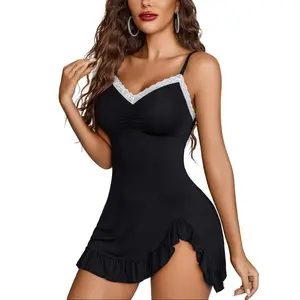 Avidlove Lingerie for Women Nightgown Modal Nightwear Side Slit Chemise Spaghetti Strap nighties