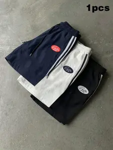Y2K Retro Navy Blue Striped Sports Shorts | Men's Street Fashion Sports Bottoms | Elastic Waistband with Drawstring Design | 2026 Popular Hip-Hop Style | TikTok Trending Casual Fitness Shorts | Street Style Fashion | Striped Print Shorts