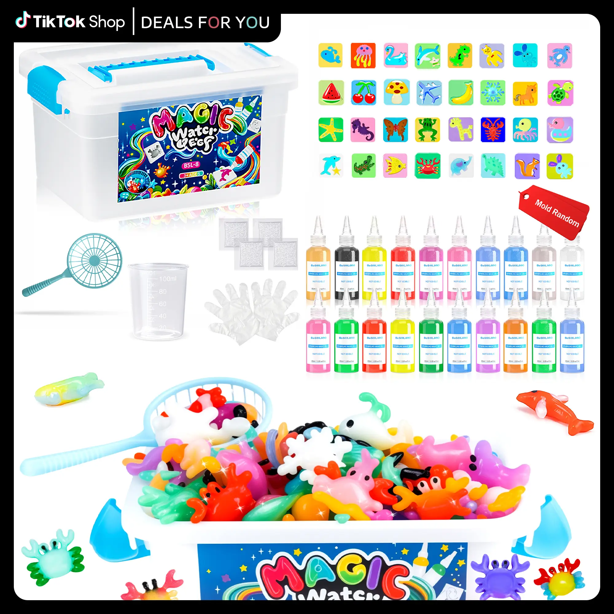 Magic Water Elf Toy Kit,Aqua Fairy Water Gel Kit-20 Magic Gels&18Molds-Make Your Own Water Pets&Squishy Toys,Fun Summer DIY Craft Kit,Birthday Gifts&P