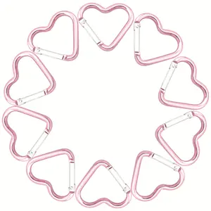 10Pcs Heart Shaped Carabiner Hook Small Carabiner Keychain Aluminum Alloy Snap Clip Key Holder Auto Locking D-Shape Spring Loaded Clip for Fishing Hiking Traveling Home Rv Camping