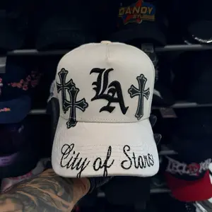 City of Stars Cash Only Hats - White Baseball Cap with Black Crosses and LA Design