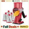 Geedel 4-in-1 Rotary Cheese Grater Shredder - BPA-Free Kitchen Gadget with Handle, Plastic Body, Reinforced Suction Cups, Stainless Steel Wavy Blades, Vegetable Slicer, Detachable Rack for Hassle-Free Customizable Flavor Prep (Red),home essentials