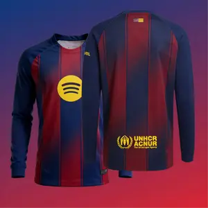 2526 Home Red  Blue Retro Long Sleeve Soccer  Football Jersey