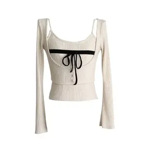 Women Korean Fashion Coquette Shoujo Girl Ballet Core Top Set 2000s Aesthetic T-Shirt Long Sleeve Tee Gyaru Design Vintage