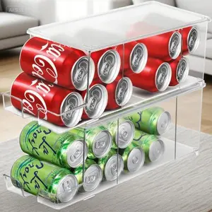 Stackable Refrigerator Can Organizer - BPA-Free Soda Dispenser for Fridge - Holds 12 Cans Each, Space-Saving Drink Storage - 2-Pack Stackable Organizer for Beverages - Durable & Easy to Clean