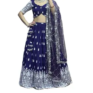 Thread work lehenga  choli in Gorgatte Fabric with cancans attached in lehengas.