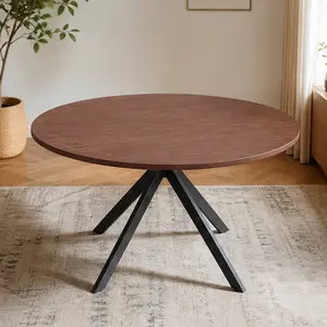 ARCH Extendable Round Dining Table 43 to 54 Inches Space Saving Drop Leaf Table for 4-6 Seats Small Apartment Kitchen Living Room Walnut MDF Metal Legs, Walnut Color Options, MDF/Metal Material, Product Weight: 60.85 lb, Color: Walnut