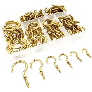 125 PCS 6 Sizes Screw in Hooks,Gold Screw Cup Hooks for Hanging Plants,Decorations,kitchenware and DIY Crafts,(1/2",5/8",3/4",7/8”,1”,1-1/4“)