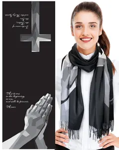 CBC Crown Prayer, Cross Christian Religious Inspirational Shawl Soft Feeling Scarf - Black