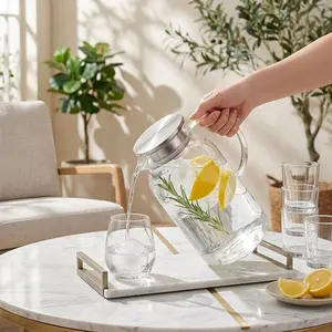 1800 ml/60.87 oz large-capacity high borosilicate glass cold water pitcher, heat-resistant and scald-proof, stainless steel sealing lid, two-way pour design, dedicated pitcher for refrigerator iced tea and fruit juice.