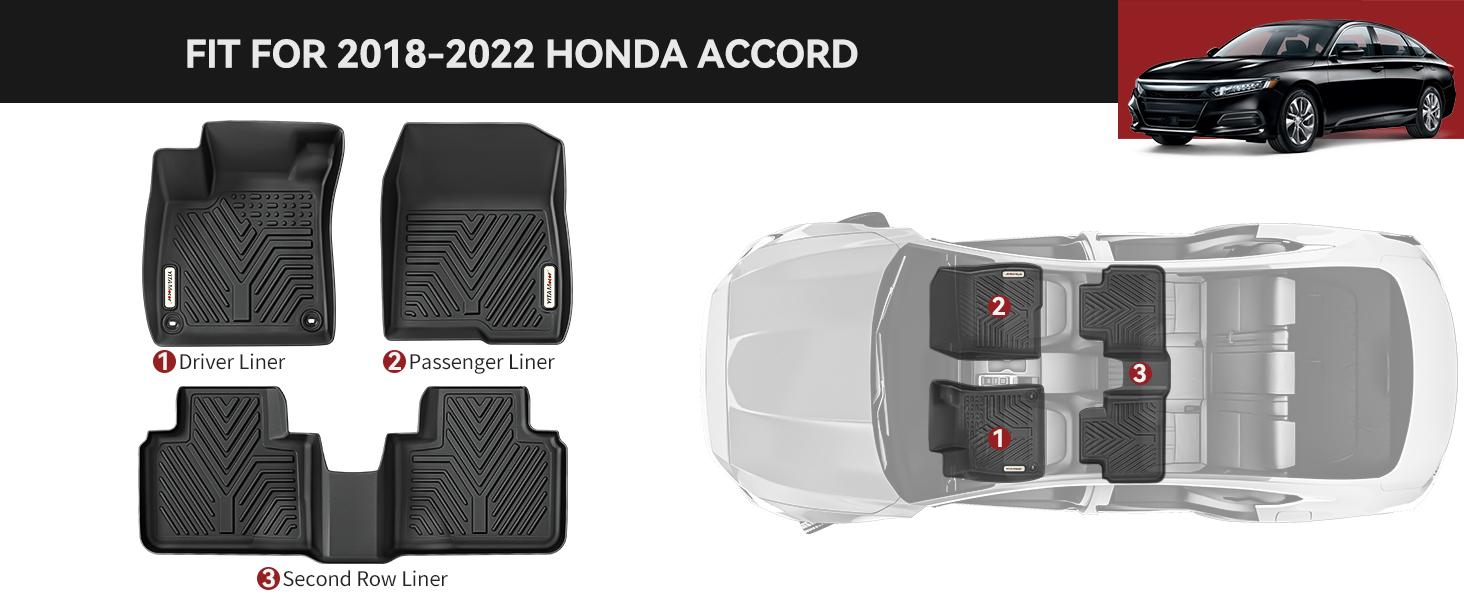 YITAMOTOR Floor Mats Fit for Honda Accord 2018-2022, TPE All Weather Custom Fit Accord Floor Liners 1st & 2nd Row
