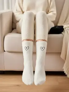 2 Pairs Winter Fuzzy Soft Socks, Men Women Mink Fur Heart Tube Socks, Thick Warm Long Floor Socks for Home Sleepwear Loungewear
