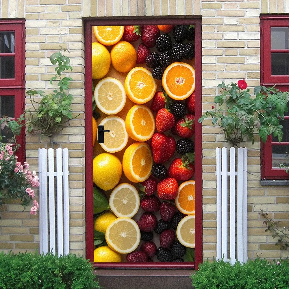 2pcs Fresh Fruit Theme Wall Stickers Lemon Orange Strawberry Blackberry Pattern Self Adhesive Decorative Stickers for Living Room Bedroom Kids Room Kitchen Removable Waterproof PVC Home Decoration Decals