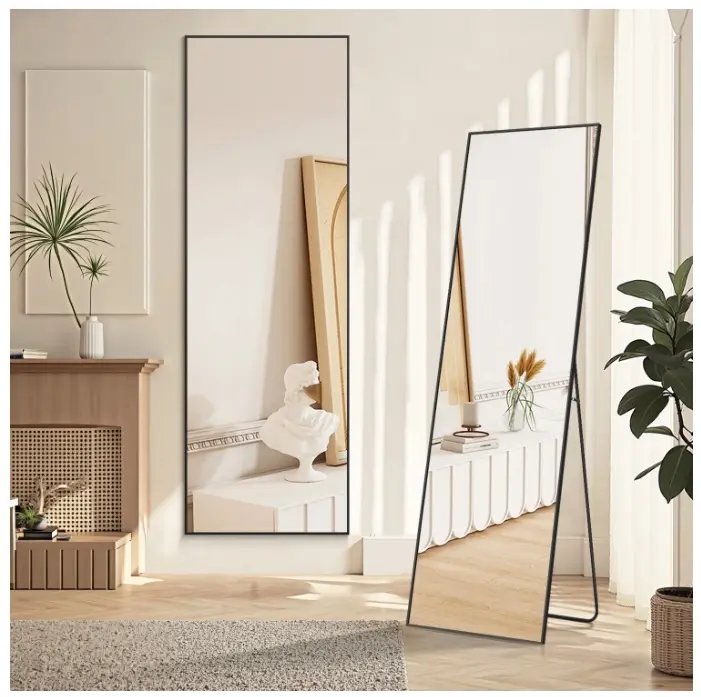 59"x16" Full Length Mirror Standing Rectangle Floor Mirrors Body Dressing Wall-Mounted Mirror, Black Room Decor Aluminum Frame