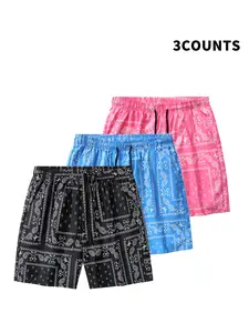 Men's Ethnic Pattern Pocket Drawstring Waist Shorts, Regular Fit Summer Clothes, Stylish Paisley Print Elastic Waist Swim Trunks, Beach Shorts for Casual, 80s Fashion, Men Shorts,Drawstring Swim Bottom, Summer Swim Bottoms