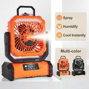 Odoland Portable Misting Fan with Light, 30000mAh Rechargeable Battery Cooling Camping Fan with 2 Spray Mister, USB Tent Fans with Hook for Outdoor, Hiking, Patio, Travel, Beach