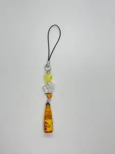 Mini Soda Bottle Charm Keychain Cute Handmade Beaded Phone Strap with Glossy Beads Pastel Accents Tiny Bottle Pendant for Backpacks Purses Phone Cases or Zipper Pulls