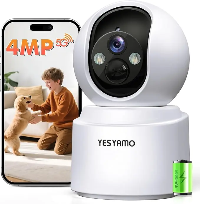 [SummerWins] Battery Powered Indoor Camera Wireless, PTZ Pet Camerawith 6000mAh Rechargeable, Dual-Band WiFi, 2.5K 4MPColor Night Vision, SD/Cloud Storage, 2-Way Audio, APPRemote, Cat/Dog/Kids/Home Monitoring