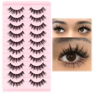 10 Pairs 8D Wispy Faux Mink Lashes Full Strip Doll Lashes 16MM False Eyelashes Japanese Style Spiky Manga Lashes Anime Lashes Thick Cosplay Look