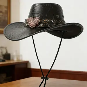 American retro Western cowboy hat with wide brim, perfect for outdoor travel and outings, suitable for those with larger head sizes.