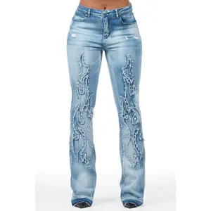 Zahmira Medium Wash Studded Stacked Jean