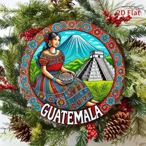 Aluminum Maya Wall Art Mysterious Ancient Guatemala Traditional Indigenous Woman Portrait with Volcano and Pyramids 2D Flat Painting Home Decor