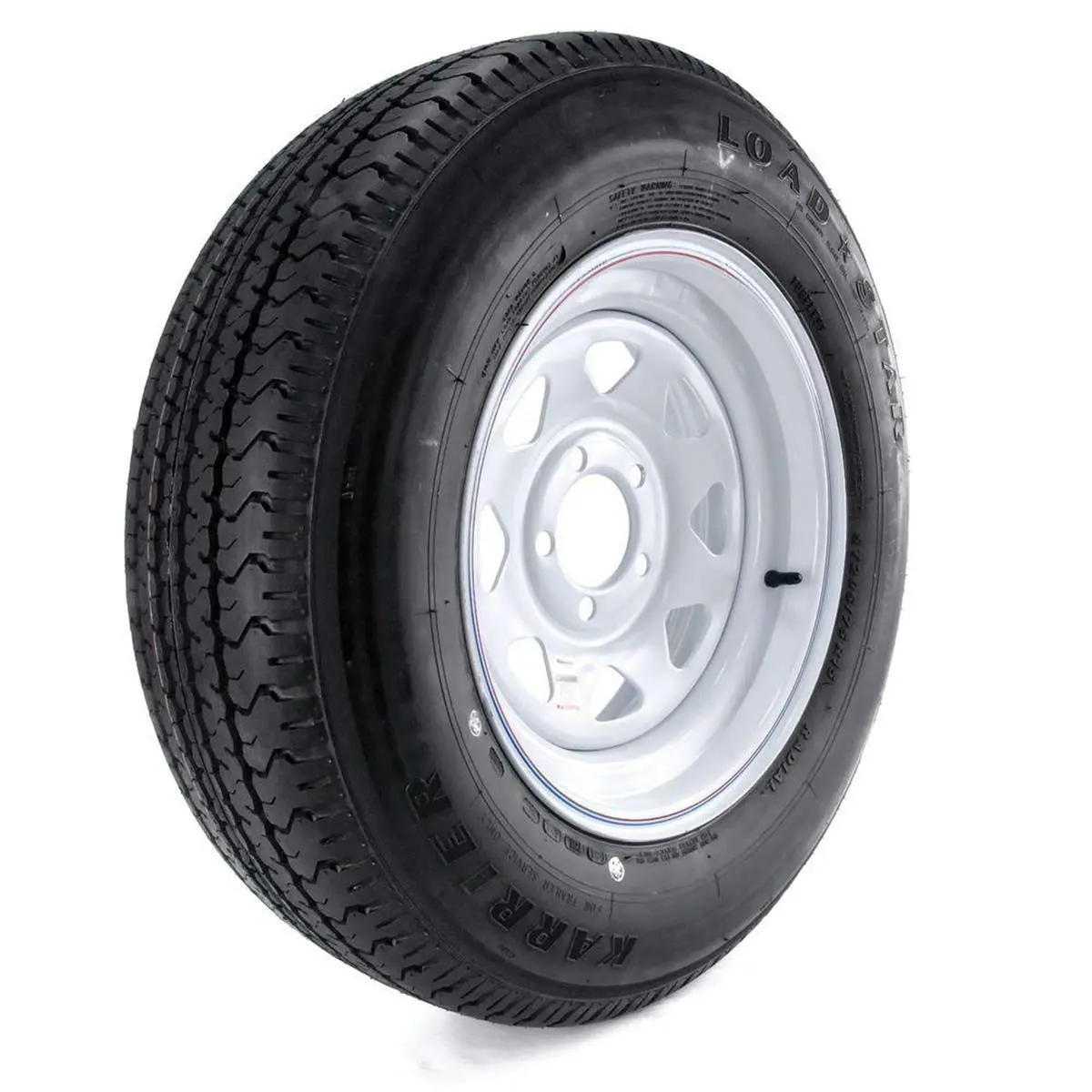212 MAIN Radial Trailer Tire & Wheel Assembly, 205x75R-15 Size, Load Range C, 5-Hole Custom Spoke Design, Steel Belts, Part No. 274438, Radial Tire