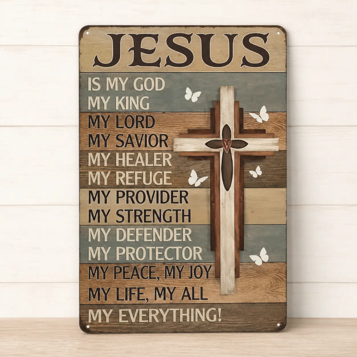 8x12inch Christian Metal Wall Sign, Jesus Cross Decor, Faith Inspirational Quote Aluminum Sign, Religious Home Decor, Rustic Farmhouse Wall Art for Bedroom, Living Room, Entryway, Church and Prayer Space