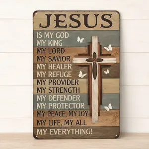 8x12inch Christian Metal Wall Sign, Jesus Cross Decor, Faith Inspirational Quote Aluminum Sign, Religious Home Decor, Rustic Farmhouse Wall Art for Bedroom, Living Room, Entryway, Church and Prayer Space