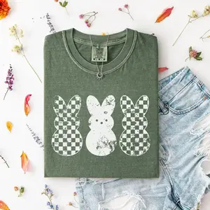 Comfort Colors Checkered Grunge Easter Bunny T-Shirt, Retro Spring Easter Tee, Christian Easter Shirt - EVA RAMOS
