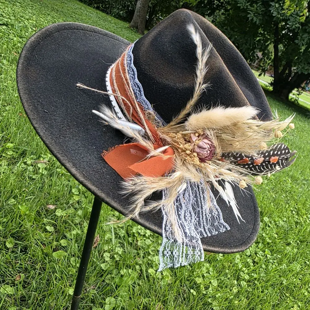 Custom Black Felt Cowboy Hat | Rustic Boho Western Fashion