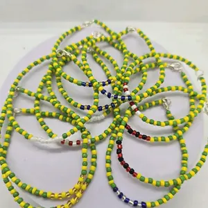 Orula Hand Bracelet with Angel Guard Charm - Green Yellow Beaded Design - Unique Accessory