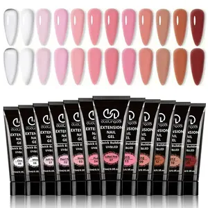 12 Colors Solid Color Poly Gel Nail Extension Set, 12pcs/set Semi-permanent UV Manicure Gel, Easy To Use Nail Art DIY Kit for Salon & Home Use, Polygel Nail Kits