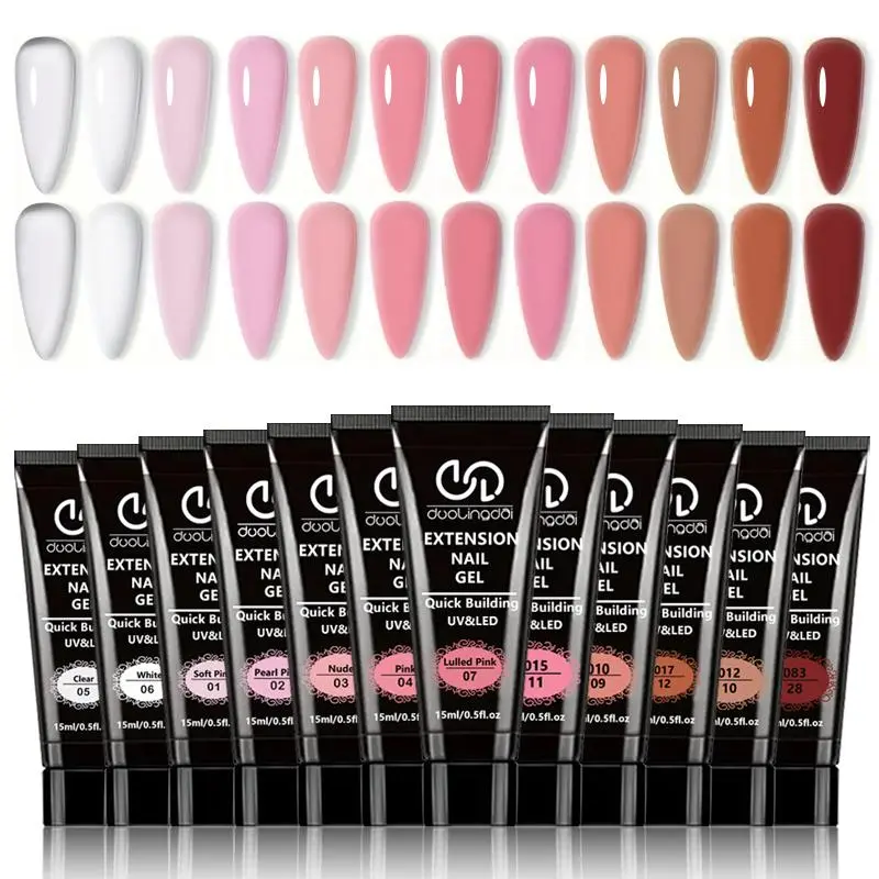 12 Colors Solid Color Poly Gel Nail Extension Set, 12pcs/set Semi-permanent UV Manicure Gel, Easy To Use Nail Art DIY Kit for Salon & Home Use, Polygel Nail Kits, Nail Tech Supplies, Nail Products
