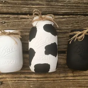 Cow Print Mason Jar Set Farmhouse Decor Rustic Decor