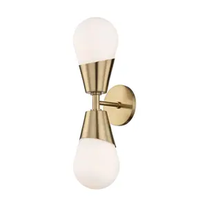 Cora Sconce 2-Light Wall Light With Matte White Glass Shade In Aged Brass, Old Bronze, Polished Nickel