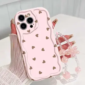 Heart Pattern Tpu Phone Case with Lanyard, Shockproof Wave Edge, Compatible with Apple Models, Perfect Gift for Girls