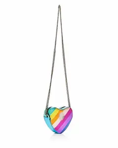Crossbody Bag with Chain, Metal Label Design - Eagle Head. Rainbow Heart Metallic Crossbody Bag, Luxury Designer Aesthetic,Y2K & Festival Style, Heart Bag