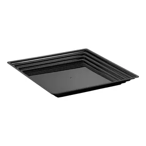 12" x 12" Black Square with Groove Rim Plastic Serving Trays