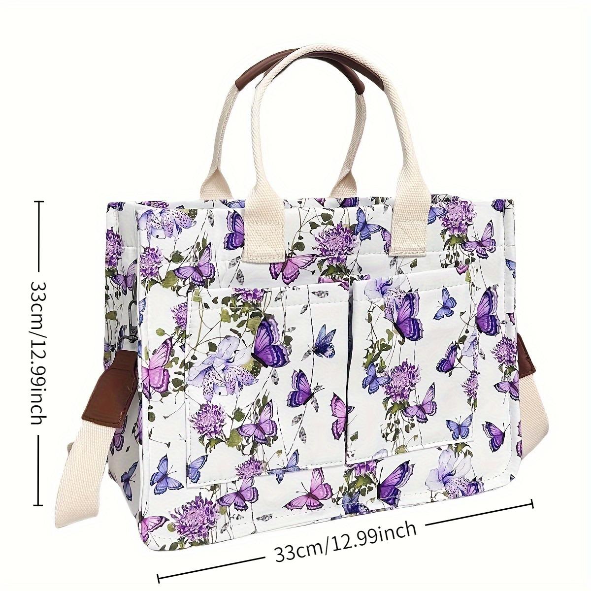 Butterfly Print Computer Handbag Large Capacity Multi-Pocket Women's Crossbody Bag Waterproof College Style Work Travel Daily Bag Durable & Practical new style fashionable shoulder bag