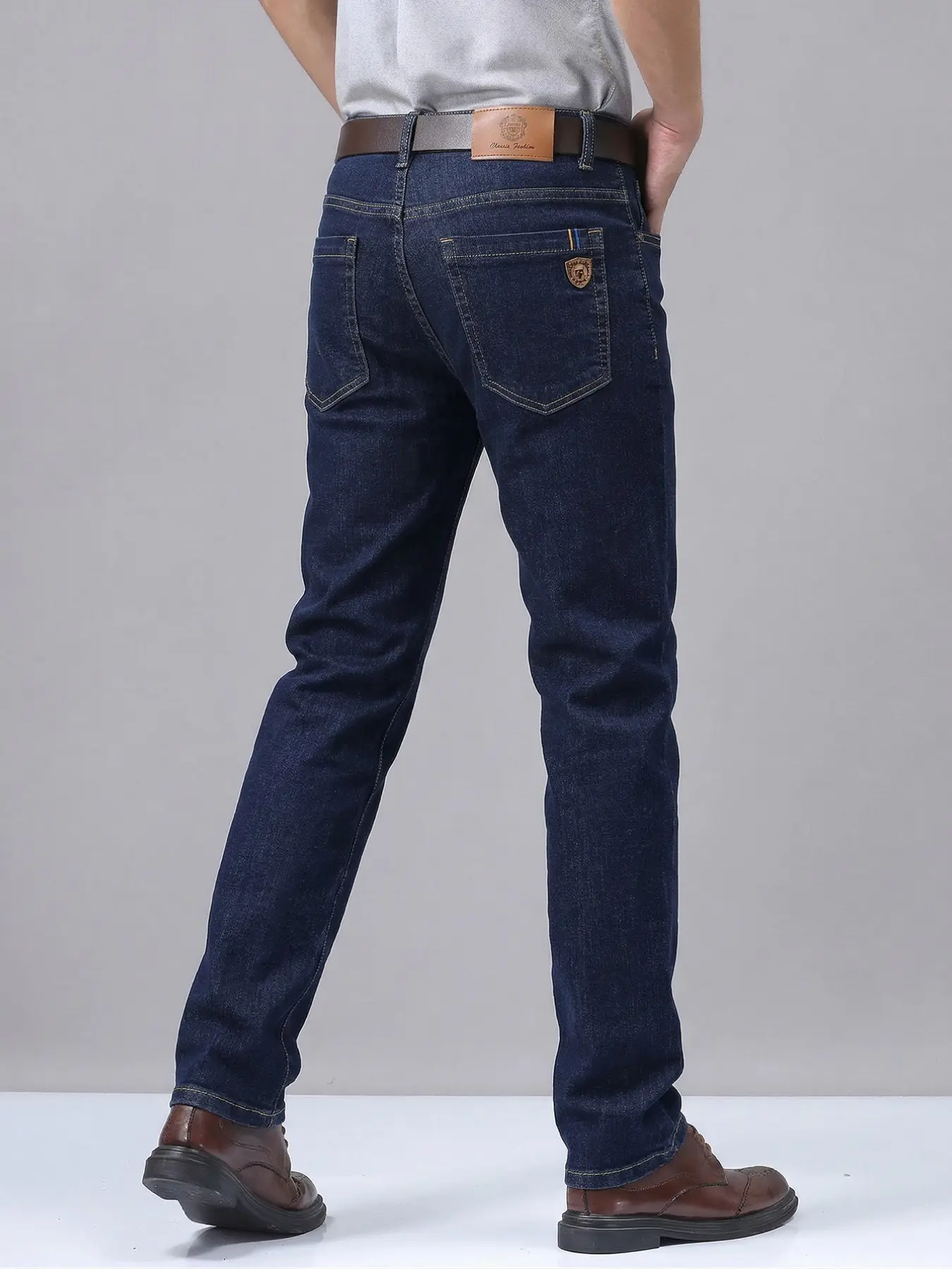 Four-season men's slim-fit stretchy straight-leg classic Formal business plain denim jeans, Pants suitable for daily wear, perfect as a gift for husbands or boyfriends
